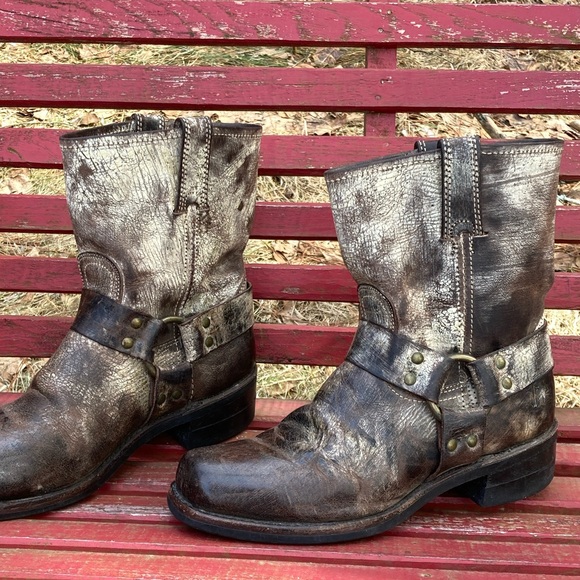 Rare FRYE 8” Harness Square Toe Vintage Leather Brown Size 9.5 - Picture 7 of 12